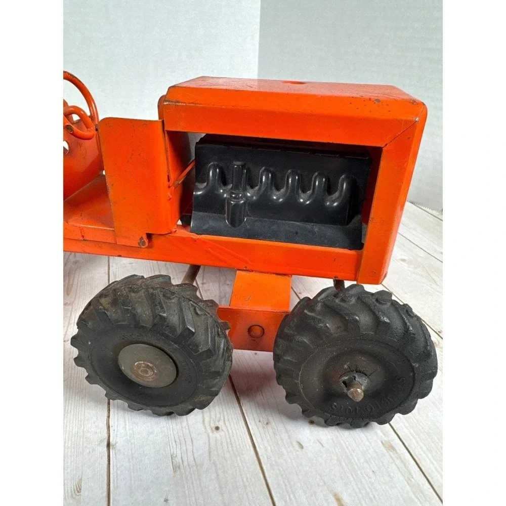 Vintage 1950s Ny-Lint Toys Pressed Steel Road Grader Orange 19 inch Construction